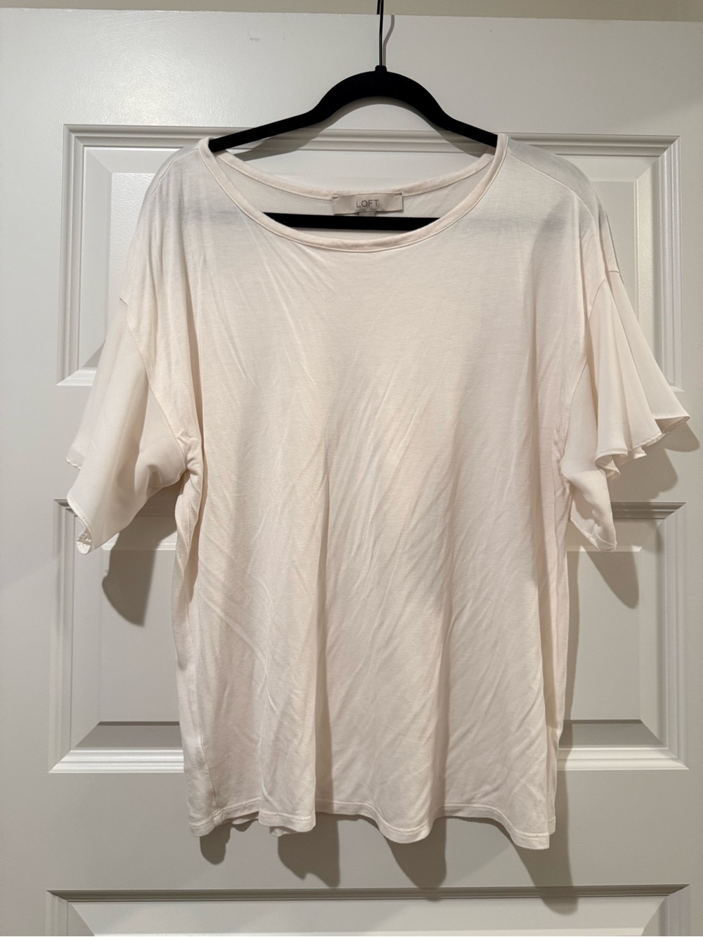 LOFT Women's Cream Ruffle Sleeve Tee